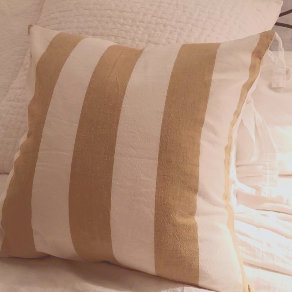 100% Cotton White & Khaki Cabana Stripes Pillow Cover Beach Cottage